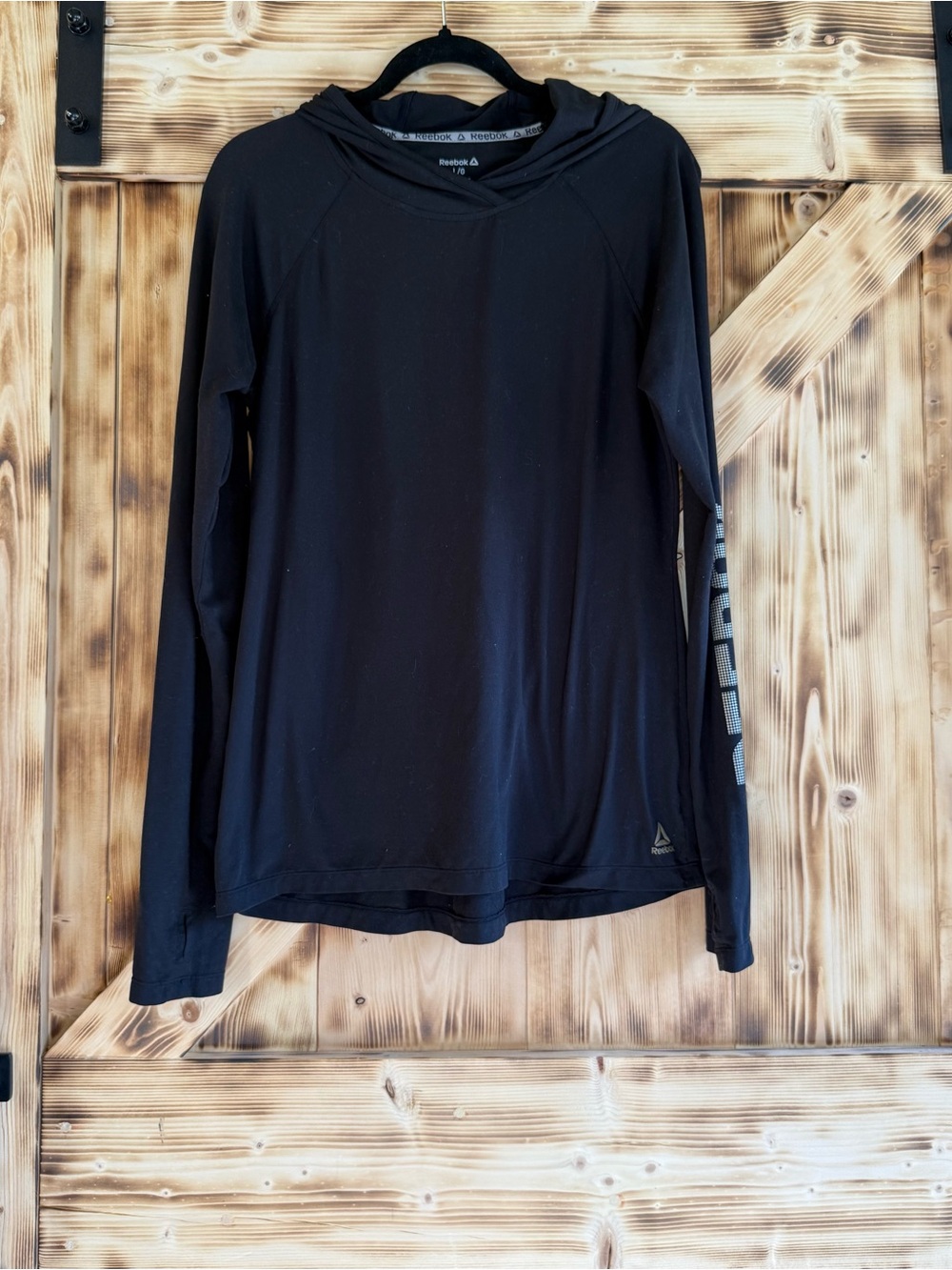 Reebok Black Long-Sleeve Hooded Athletic Top